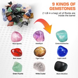 VIYUKI 2025 Professional Rock Tumbler Kit - Double Drum 6LB Lapidary Polisher for Adults (Double Barrel), Includes Rough Gemstones, 8 Polishing Grits, Jewelry, Learning Guide, Great Stem Science Kit