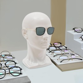 Esyogen Male Model Head Made of PVC Wig Head Decorative Head Mannequin Head Hats Glasses 50 Head Circumference x 30 cm Product Height (White Glossy)