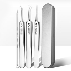 Ingrown Hair Removal 4-Piece Set: Tweezers, Extractor, Precision Forceps for Hands, Legs, Eyebrows 4-Piece Set