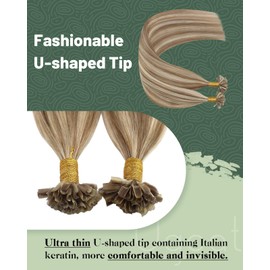 Ugeat Blonde Utip Hair Extensions Human Hair Golden Brown Highlights Bleach Blonde K Tip Hair Extensions Real Human Hair Blonde Fusion Hair Extensions for Women 16 Inch 50S 50G