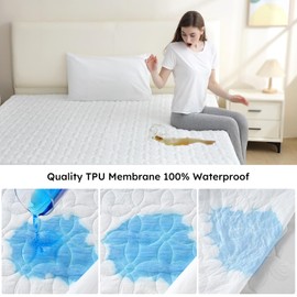 FIMOOL Waterproof Mattress Protector Queen Size Mattress Cover, Soft & Quiet Bed Protecotor Breathable Bedding Cover, Snug Fit Deep Elastic Pocket White-Cross