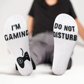 Vinsani® 'Do Not Disturb, I'm Gaming' Funny Ankle Gamer Socks - White with Black Text