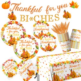 Friendsgiving Party Decorations Tableware, 142Pcs Thankful For You Decorations includes Friendsgiving Plates and Napkins, Funny Friendsgiving Decorations for Thanksgiving Friendsgiving