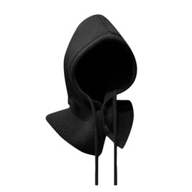 ZARSIO Winter Hats for Women Hooded Scarf Hat Knit Balaclava Beanie with Adjustable Drawstring (CA/US, Alpha, One Size, Black)