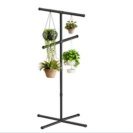 Sinsloto Hanging Plant Stand,Plant Hanger Indoor,Corner Plant Stand,Black Metal Hanging Plant Holder for Bedroom,Living Room,Garden,Balcony