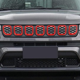 Carwiner Front Grille Grill Inserts Cover for 2022-2024 Jeep Compass Accessories Frame Trim Kit (Red)