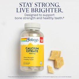 SOLARAY Solaray Calcium Citrate 1000mg - Chelated Calcium Supplement - Supports Bone Strength and Healthy Teeth - Easy to Digest - 60-Day Guarantee, Vegan - 68 Servings, 275 VegCaps