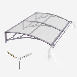 Awning for Door Entrance with Drainage Sink,32x60 Inch Awnings for Doors,Window Canopy Exterior with Plastic Steel Bracket,Polycarbonate Cover,UV,Rain,Snow Protection for House,Porch,Patio,Deck