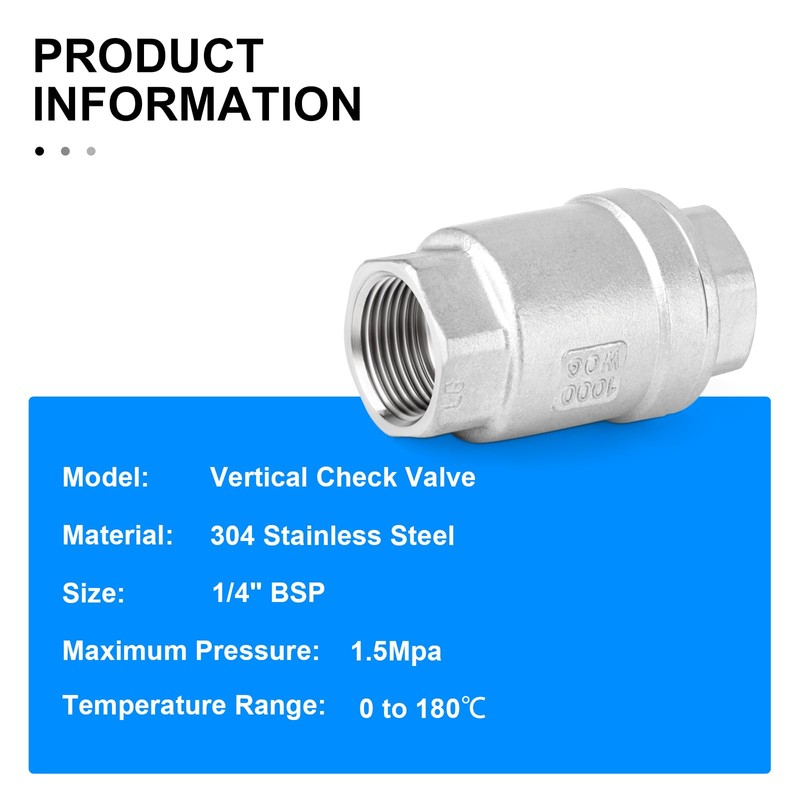 ERGAOBOY Vertical Check Valve, 1/4" BSP Female SUS 304 Vertical
