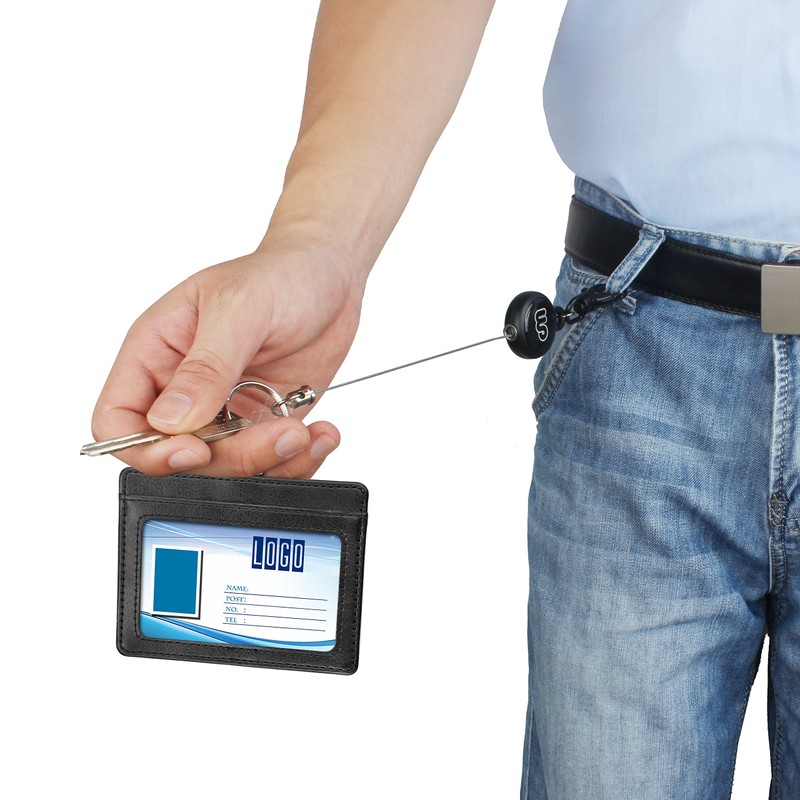 Wisdompro® Retractable Reel with Heavy Duty Horizontal 2-Sided PU Leather