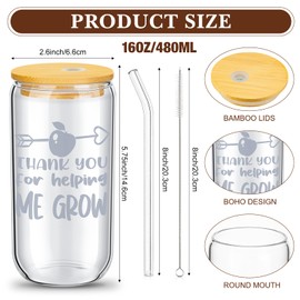 Ziliny 16 Set Teacher Christmas Appreciation Gifts 16 oz Gifts for Teachers Women Men Teacher Cup with Lid Straw and Straw Brush Teacher Gifts Glass Teacher Thank You Gifts for Teachers(Groovy)