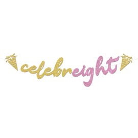 Celebr-eight Banner Gold & Pink Glitter, Funny 8th Birthday Party Decorations for Girls, Great to be 8 Decor, Eight Years Old Birthday Party Supplies