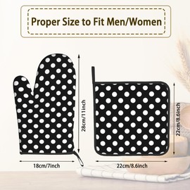 Black White Polka Dots Oven Mitts Pot Holders Set of 2, Kitchen Heat Resistant Hot Pads for Women Men Cooking BBQ Baking