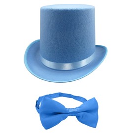 Nicky Bigs Novelties Adult 6 Inch Felt Top Hat Matching Bowtie Formal Cosplay Costume Accessory Set, Blue