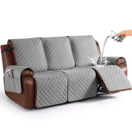 KinCam 100% Waterproof Recliner Sofa Covers, Non-Slip Reclining Couch Covers for 3 Seat, Recliner Couch Cover Furniture Protector with Elastic Straps for Pets, Kids, Light Gray