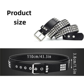 SDXCJY Rivet Punk Studded Belt - Goth Row Pyramid Square PU Leather Vintage Punk Rock Grommet Belt for Jeans Rockwear Women/Men (black)