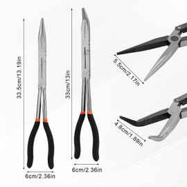 Needle Nose Pliers and Bent Nose Pliers Set, Steel Long Needle Nose Pliers Bent Nose Pliers with Compound Joints Serrated Tips Long Reach Pliers Flexible in Restricted Space