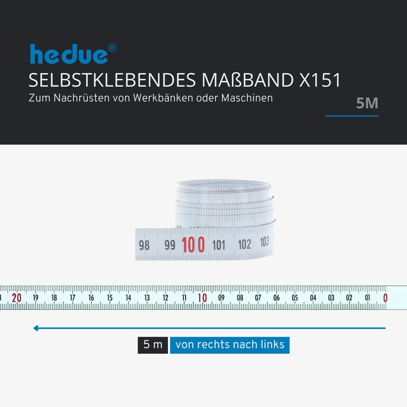 hedue® selbstklebendes Maßband 5 m X151 - Massband selbstklebend,von rechts