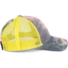 styleBREAKER 04023081 Women's Ponytail Baseball Cap in Batik Look with Mesh Insert, Baseball Cap, Velcro Adjustable, Rose-grey-yellow