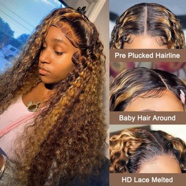 250 Density 1b27 Highlight Ombre Ultra-thin HD Lace Front Wigs Upgraded Tiny Knots Real Pre Bleached 30inch 13x4 Deep Wave Large Space Lace Frontal Black and Blonde Curly Human Hair Wigs Colored