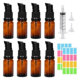 Episkey 8 X 10ml Leer Glasflaschen Braun,bernsteinfarbene Lotionspender Bernstein Glas-Lotion-Flaschen Braunglas Flasche mit pumpe Kappe für ätherische Öle Shampoo Lotion Reise Flaschen (Braun, 10ml)
