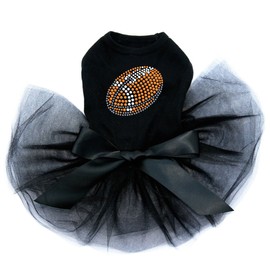 Football (Orange #2) - Bling Rhinestone Dog Tutu Dress, XL Black