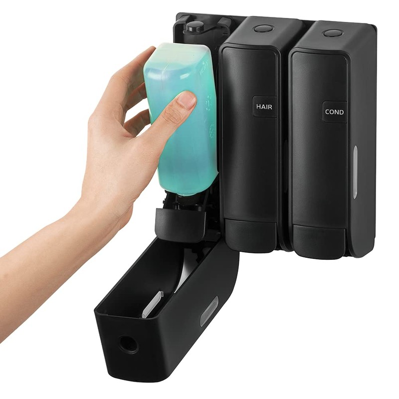 EZPULL EZ-SHOWER Wall Mount Body/Hair/Conditioner Trio Shower Dispenser for Bathroom/RV/Airbnb,