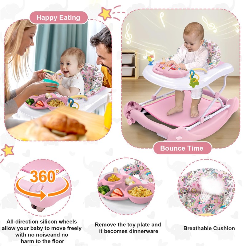 Foldable Baby 5-in-1 Activity Walker - Rocker, Activity Center, Bouncer,