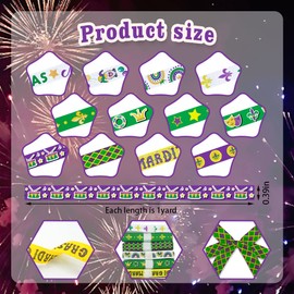 Estivaux 12 Pieces Mardi Gras Ribbons 3/8" Wide Purple Green Grosgrain Ribbon Fleur de Lis Ribbon Stars Mask Gnomes Craft Ribbons for Gift Wrapping Mardi Gras Masquerade Cosplay Party Decor, 12 Yards