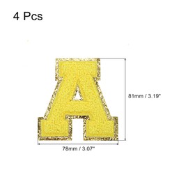 sourcing map 4Pcs Chenille Letter Patches Iron on Letter Patches Yellow a Alphabet Decorative Repair Embroidered Patches for Clothing, Shoes, Hats, Backpacks