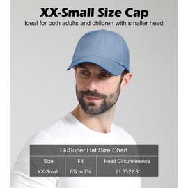 LiuSuper Hats for Small Heads Men, Petite Baseball Caps for Women, XXS Adjustable Trucker Hat(21.3"-22.8", 54cm-58cm) Denim Blue