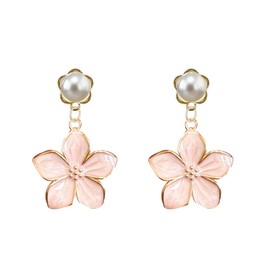 YUNXI Gold Alloy Pearl Flower Stud Earrings for Women Floral Pearl Earrings Hypoallergenic for Her Wedding Party Valentine Day (Pink)