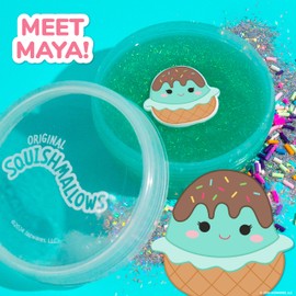 Original Squishmallows Glitter Slime, Mini Maya The Ice Cream Charm, Chocolate Scented, 3 Fun Add-Ins, Pre-Made Slime for Kids, Great 6 Year Old Toys