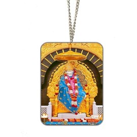 Generic Saibaba Om Sai Ram Shirdi Wale Sai Baba Car Hanging Accessories -Digital Print Multicolor I Acrylic Car Dashboard Showpiece Hanging - Religious 4x3 Inch, Small, Red
