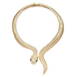 Women's Curved Alloy Cuff Snake Choker Necklace Costume Statement Snake Shape Collar Necklace Hip Hop Crystal Cocktail Snake Jewelry (Gold Necklace)