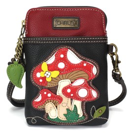 CHALA Crossbody Cell Phone Purse | Women's Multi-Color Wristlet Handbags with Adjustable Strap (Black_ Red Mushroom)
