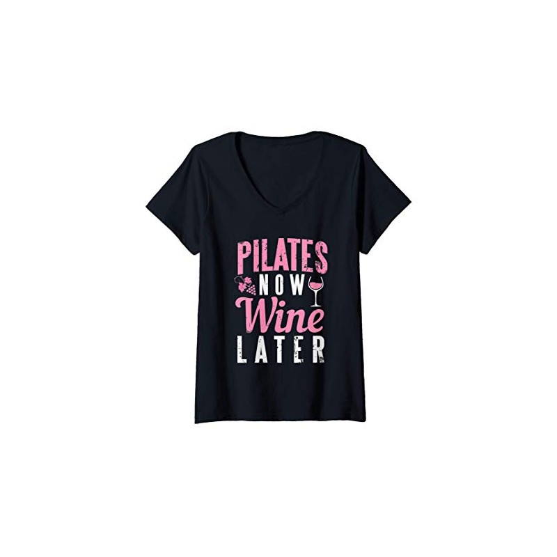 Donna Funny Pilates Now Wine Later Gym Beverage Maglietta con