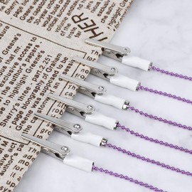 Annhua Dental Ball Chain Bib Clip, Flexible Metal Napkin Clips Towel Holder Purple, Anti-Dirty and Easy to Use, Pack of 3 - Sterilizable & Adjustable - 18.9 Inches Length