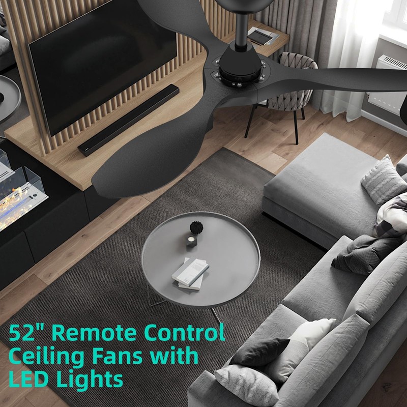Roomratv 42 Inch BLack Ceiling Fans with Lights, Remote Control,Reversible