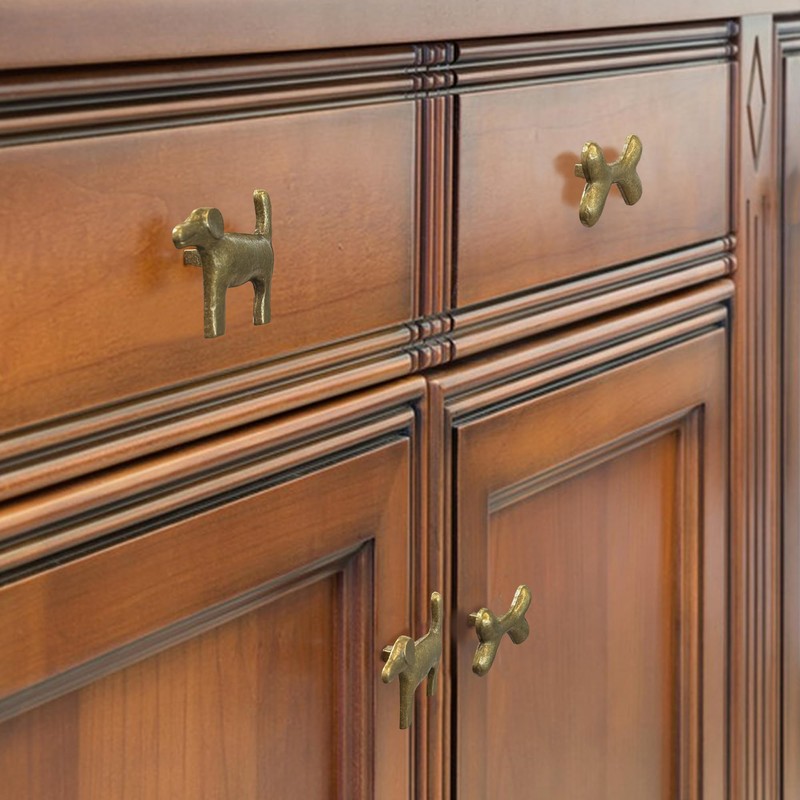 Adorable Golden Retriever + Dog Bone Cabinet Knobs, 6Pcs Bronze