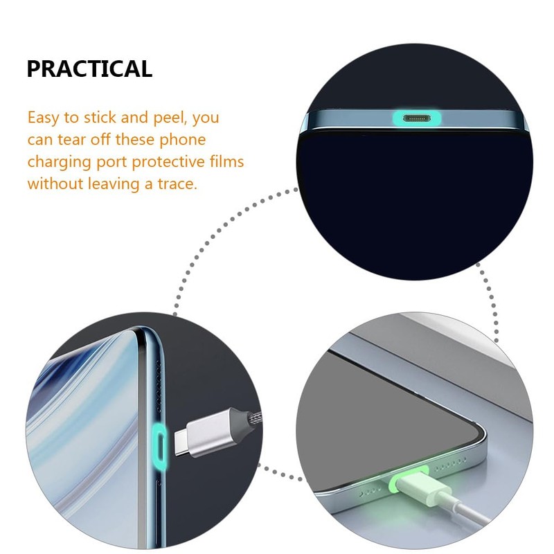 NUOLUX 50pcs Luminous Charging Port Protective Film Fluorescent Luminous High