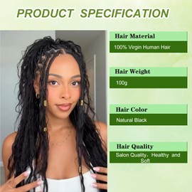 Boho Braids Human Hair for Bohemian Knotless Braids Braiding Hair Wet and Wavy Deep Wave Bulk No Weft 2 Bundles 100g 16 Inch Natural Black