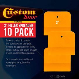 Custom Shop 3 Inch Plastic Body Filler Spreader Tools for Automotive Body Fillers (10 Pack), Putties, Glazes, Epoxy Resin, Caulk, Glues - Plastic Spreader
