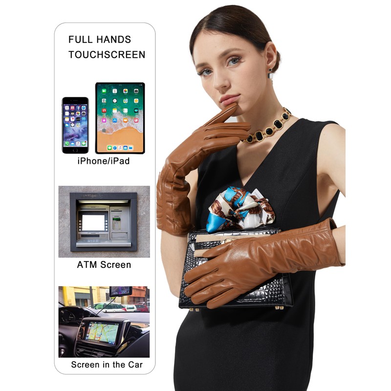 Neiicty Luxury Winter Long Leather Gloves Women Touchscreen Texting Warm