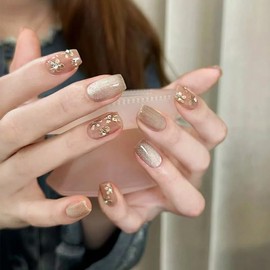 Nail Tip, Stylish, Korean False Nail Tip, Sparkling Nail Tip, Short, Magnet, 24 Pieces, Coming of Age Ceremonies, Weddings, School Entrance Ceremonies, Graduation Ceremonies, Nail Tip, Elegant, Short,
