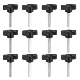 PATIKIL M6 x 30mm Tee Thumb Screws, 12 Pcs 27mm Width Carbon Steel Tee Wing Knobs Screws Clamping t Head Handles Thumbscrew Bolt Screw Kit for Replace Hand Tightening Knob Supply, Black
