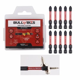 10x Bull Bits 50mm PH2 Impact Screwdriver Drill Driver Bits Set Phillips No.2 Compatible with DeWalt, Milwaukee, Bosch, Makita, and More