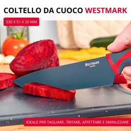 Westmark Coltello da chef/da cucina, Lunghezza lama: 20 cm, Lama ampia, Con protezione per la lama, Acciaio inox/Plastica, Antracite/Rosso, 14542280