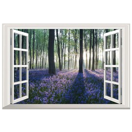 DNVEN 24 inches x 16 inches 3D Full Color Lavender Trees in Forests Nature Forests Scenery False Faux Window Frame Window Murals Vinyl Bedroom Living Rooms Playrooms Wall Decals Stickers