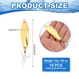 PATIKIL Fishing Spoons, 10 Pcs 4/5 oz Fishing Lures Casting Spoon Treble Hooks Jigs Hard Metal Spinner Baits for Freshwater Saltwater Salmon, Gold Tone